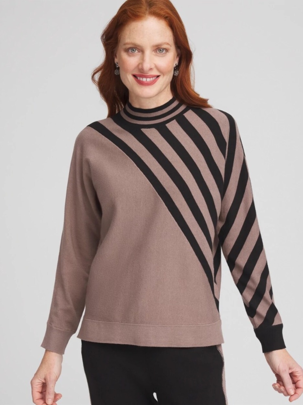 Chico's Zenergy Luxe Cashmere Blend Striped Sweater in Urban Taupe, size 2 Large